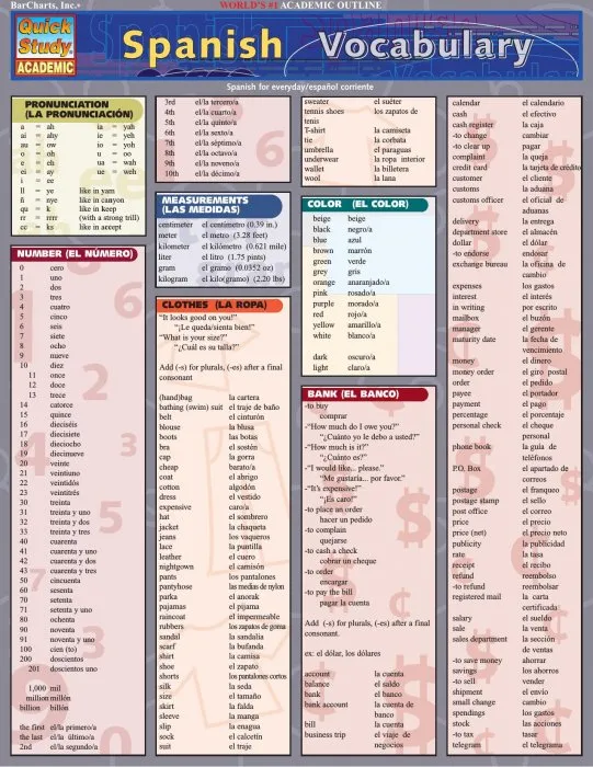 Spanish Vocabulary (Quick Study Academic)