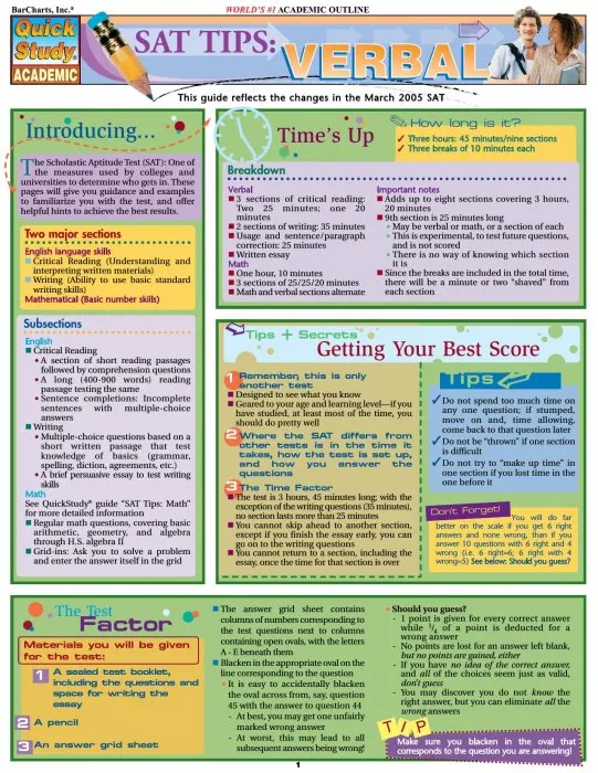Sat Tips: Verbal (Quick Study Academic)