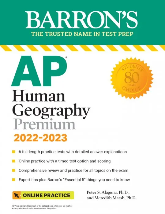 AP Human Geography Premium, 2022-2023: 6 Practice Tests + Comprehensive Review + Online Practice (Barron's Test Prep)
