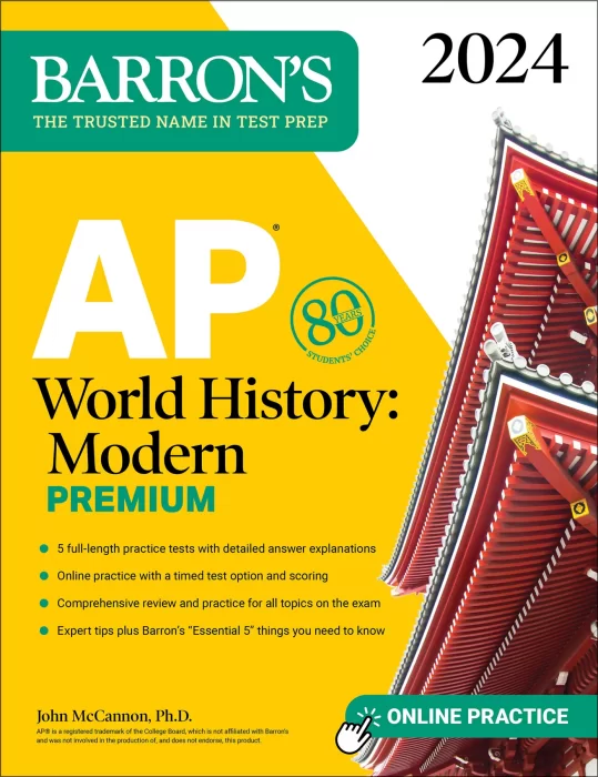 AP World History: Modern Premium&#44; 2024: 5 Practice Tests + Comprehensive Review + Online Practice (Barron's Test Prep)