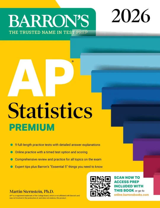 AP Statistics Premium&#44; 2026: Prep Book with 9 Practice Tests + Comprehensive Review + Online Practice (Barron's AP Prep)