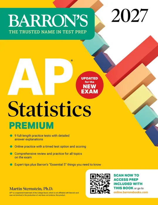 AP Statistics Premium, 2027: 9 Practice Tests + Comprehensive Review + Online Practice (Barron's AP Prep)